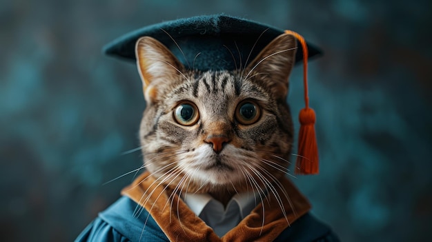 Gato con gorra y túnica de graduación