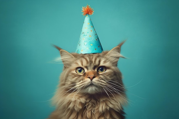 Un gato con gorro de fiesta