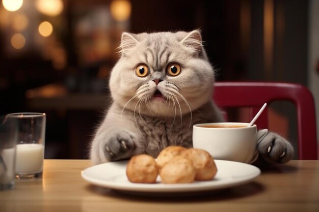 Gato gracioso hambriento esperando comida