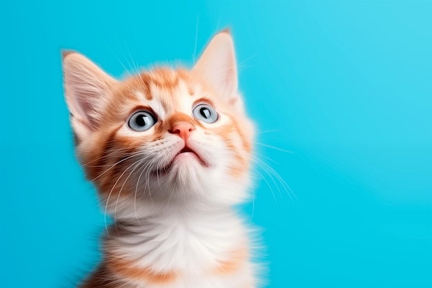 El gato gracioso se lame los labios Retrato de un gatito blanqueado con hermosos ojos azules