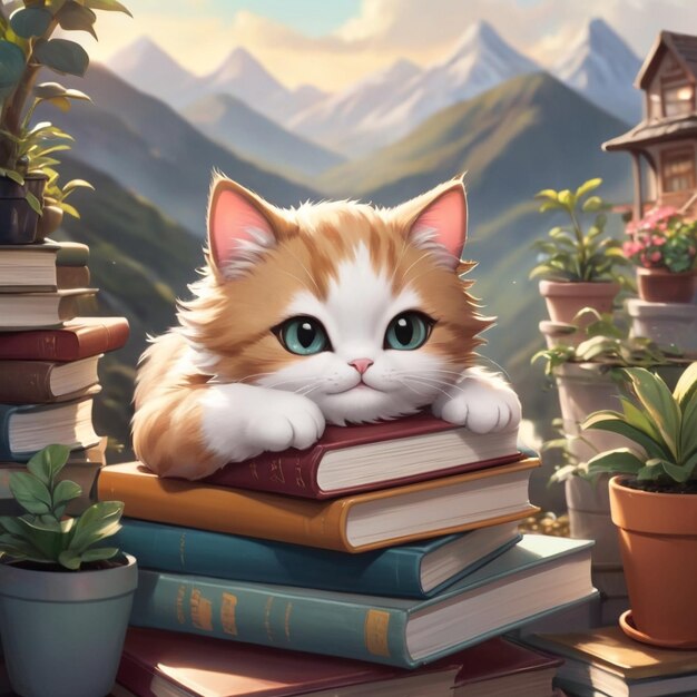 Un gato gracioso leyendo un libro y durmiendo