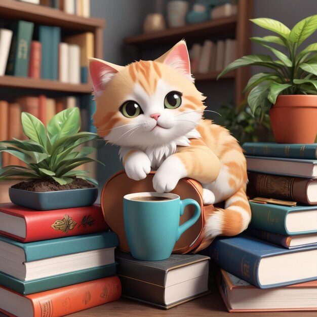 Un gato gracioso leyendo un libro y durmiendo