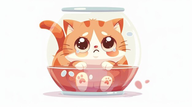 Gato gracioso y lindo atrapado en el vidrio Mascota adorable en lágrimas llorando emoción de lástima Ilustración moderna gráfica plana aislada en blanco