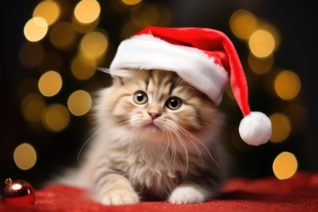 Gato gracioso sobre un fondo navideño