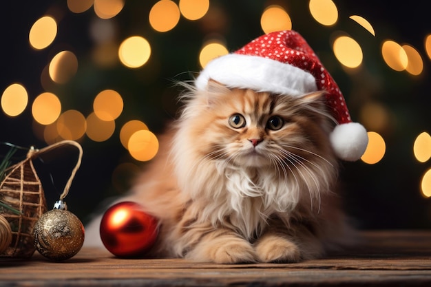 Gato gracioso sobre un fondo navideño