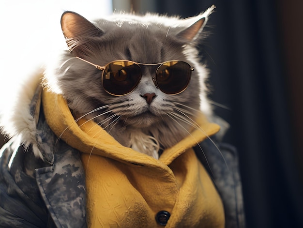 gato gris con gafas de sol