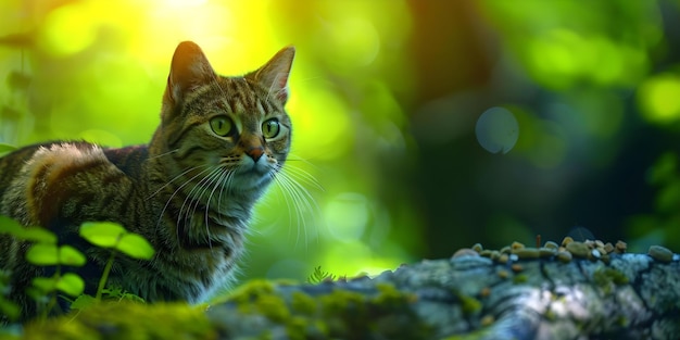 El gato guardián protector del tesoro escondido en el bosque encantado irlandés concepto fantasía aventura folclore irlandés gatos tesoro oculto