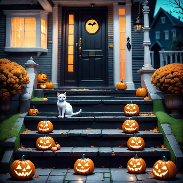 Foto el gato de halloween un felino esponjoso en el esplendor del otoño