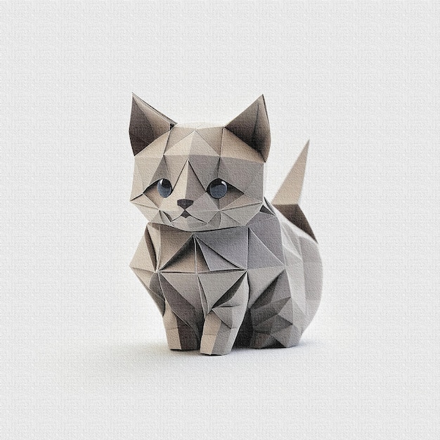 Foto un gato hecho de triángulos se muestra en un fondo blanco.