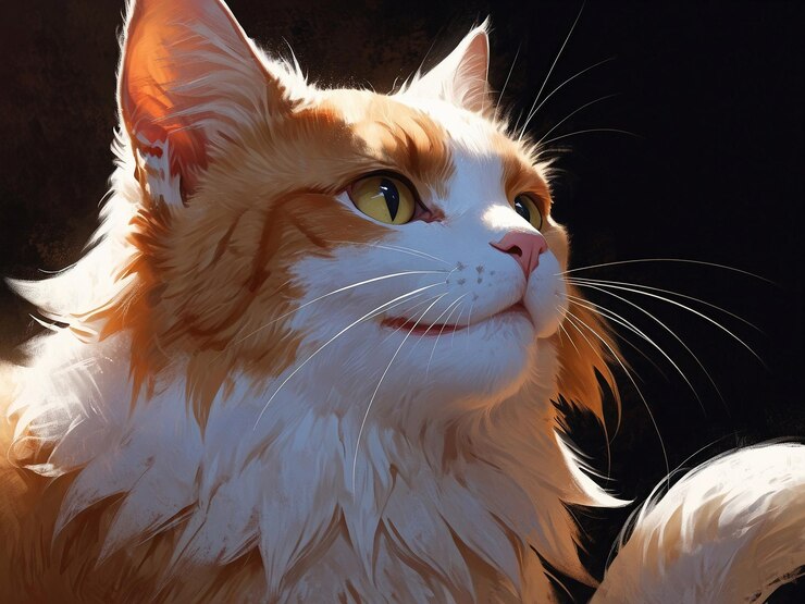 Un gato hembra antropomórfico con pelaje naranja y blanco