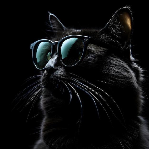 Gato hipster británico genial con gafas de sol redondas de época en el estudio