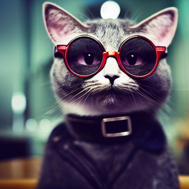 Gato hipster con gafas de sol y ropa.