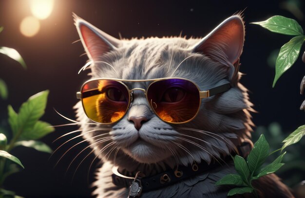 Un gato hipster rico y exitoso con gafas de sol y dinero en efectivo como un gángster