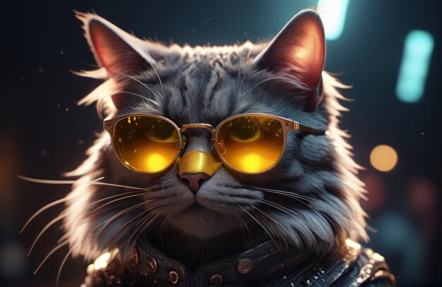 Un gato hipster rico y exitoso con gafas de sol y dinero en efectivo como un gángster