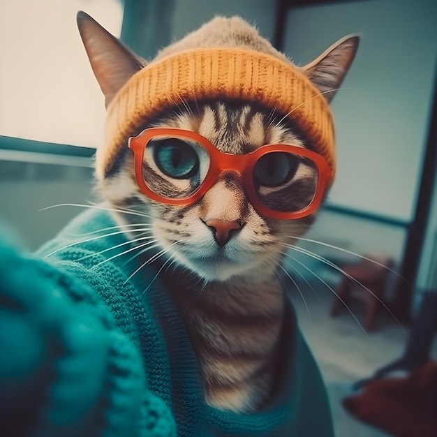 Gato hipster tira foto de selfie animais antropomórficos engraçados