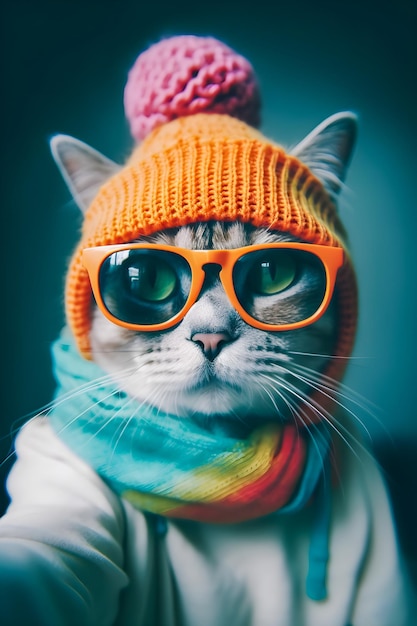 Gato hipster toma foto selfie divertidos animales antropomórficos