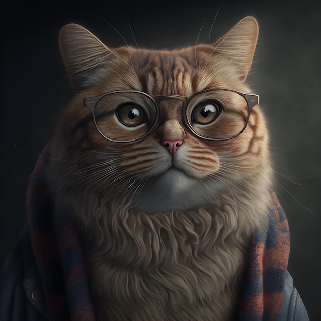 Gato hipster vestindo roupas e óculos. Retrato de gato. IA generativa