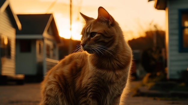 Gato en hora dorada