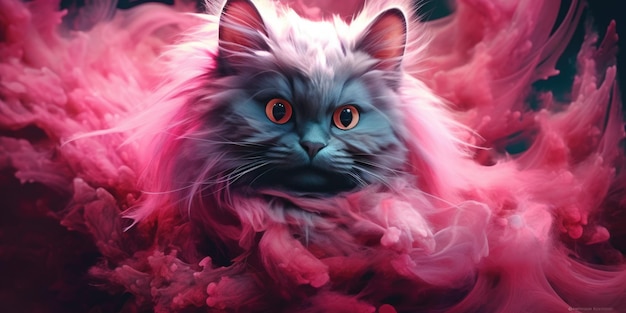 un gato con humo de colores a su alrededor