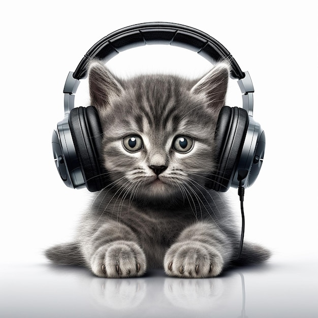 gato con ilustración de auriculares