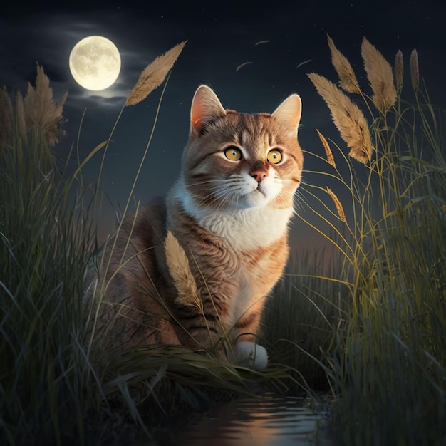 Gato en la ilustración de la naturaleza