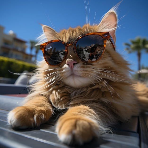 Gato jengibre con gafas de sol