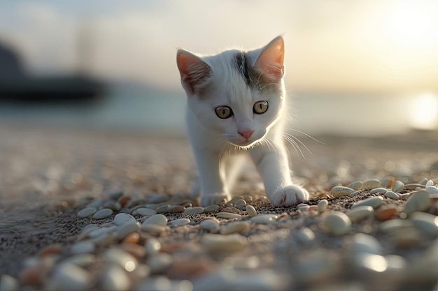 gato jugando en la arena