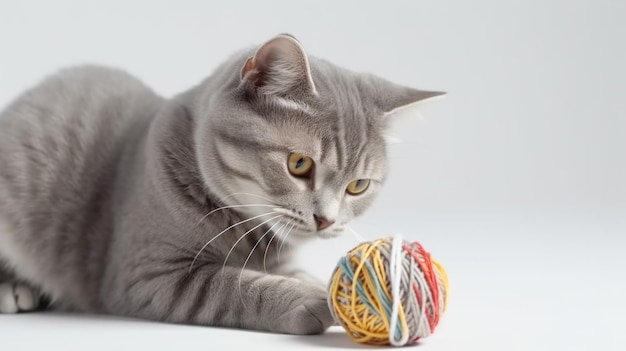 Un gato jugando con una bola de hilo