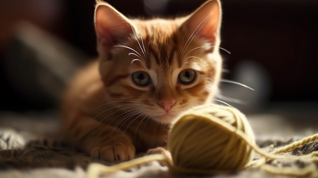 Un gato jugando con un ovillo