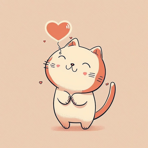 Foto gato kawaii con corazón para el día de san valentín