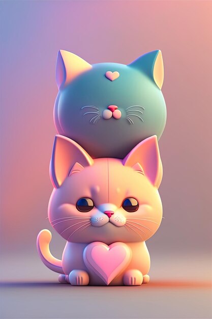 Gato kawaii sentado ícone dos desenhos animados ilustração de personagem 3d