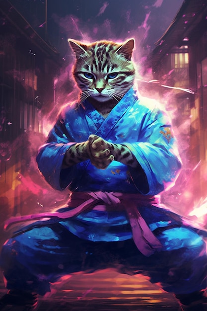 Un gato en kimono con el título gato en kimono.