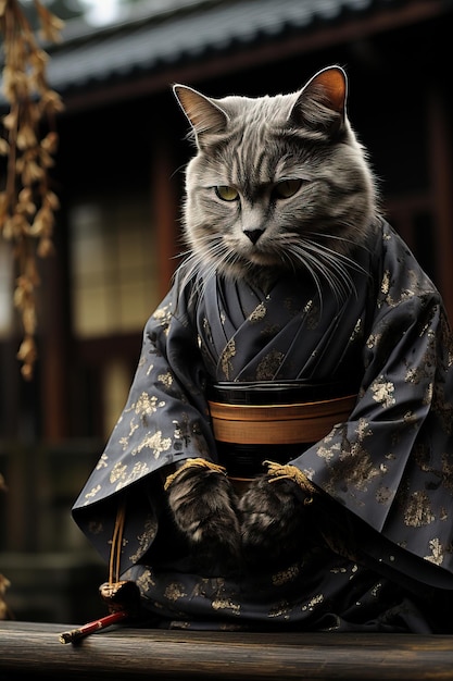 Foto un gato con un kimono