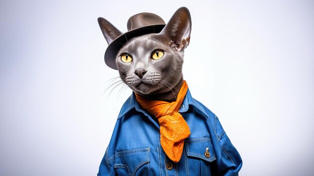 Foto gato korat feliz vestido de cowboy