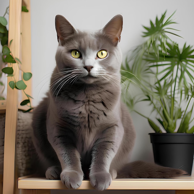 Foto gato korat sentado feliz na sala de estar