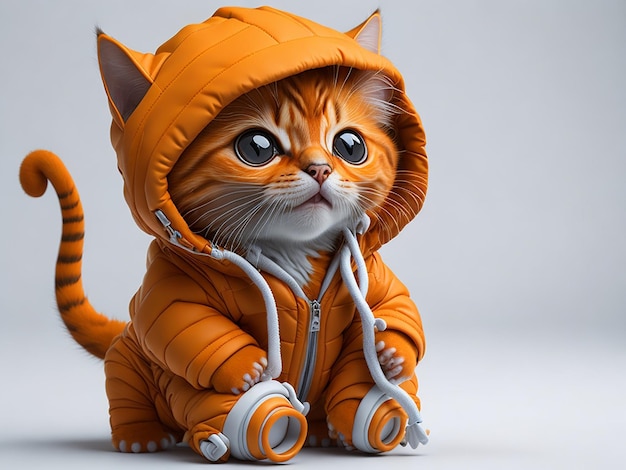 Gato laranja 3D usando um capuz