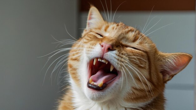 Gato laranja em um bocejo alegre