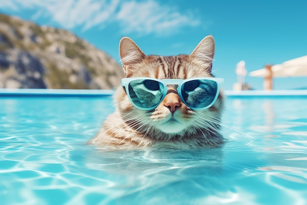 Gato legal na piscina