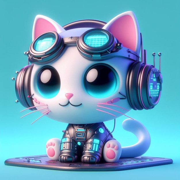 Gato lindo en 3D al estilo cyberpunk