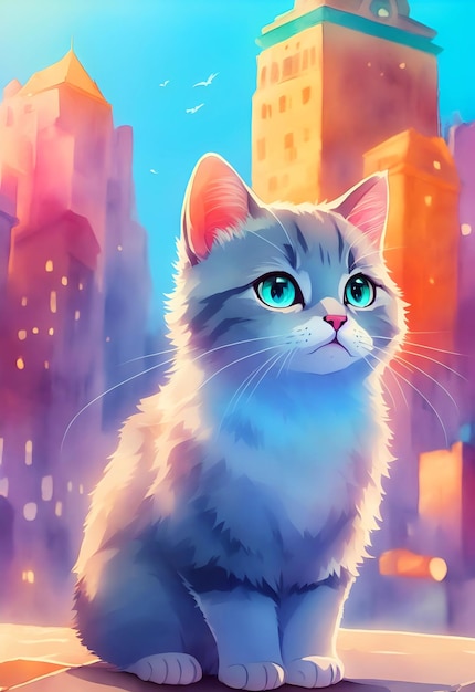 Gato lindo y adorable en colores de fondo