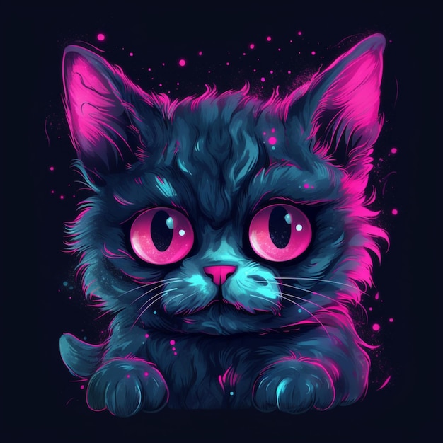 Un gato lindo, un animal peludo, una luz de neón rosa, imágenes de ilustración, arte generado por IA.