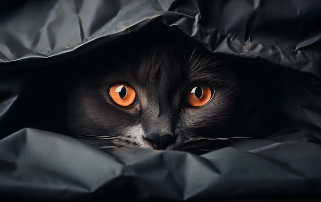 Gato lindo asoma por debajo de la mesa