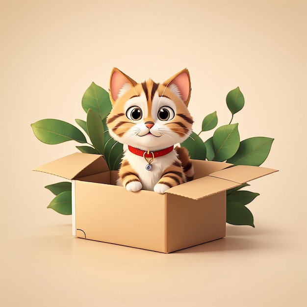 Gato lindo en una caja de dibujos animados icono vectorial ilustración animal icono de la naturaleza concepto de vector plano aislado