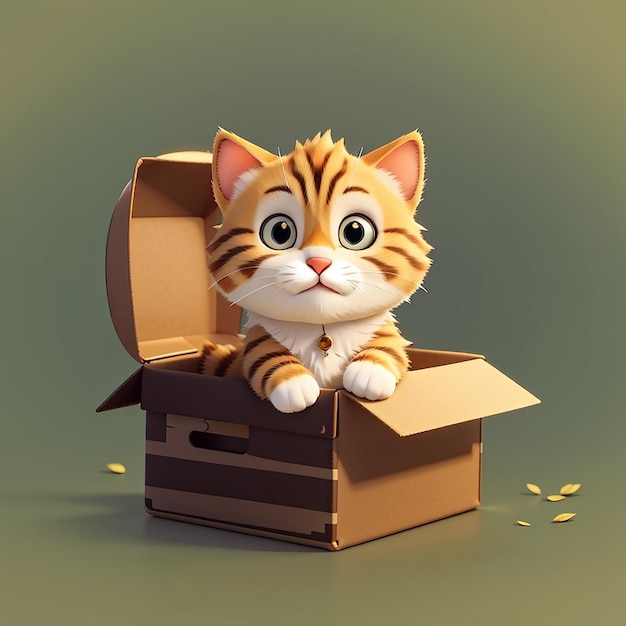 Gato lindo en una caja de dibujos animados icono vectorial ilustración animal icono de la naturaleza concepto de vector plano aislado