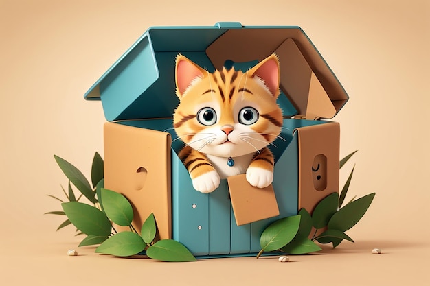 Gato lindo en una caja de dibujos animados icono vectorial ilustración animal icono de la naturaleza concepto de vector plano aislado