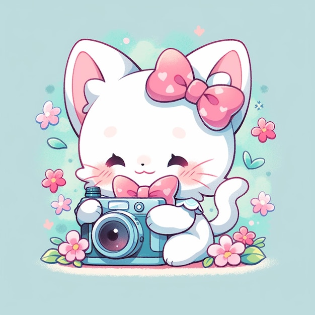 Foto gato lindo con una cámara.