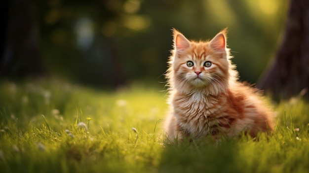 Gato lindo en el césped