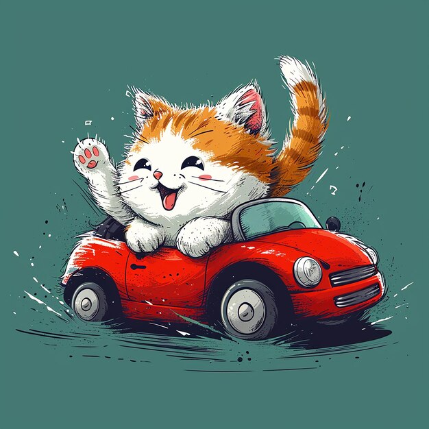 un gato lindo conduciendo un coche personaje de dibujos animados