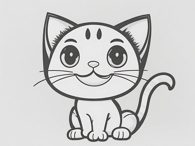 Gato lindo con contorno en blanco y negro ilustración gráfica vectorial