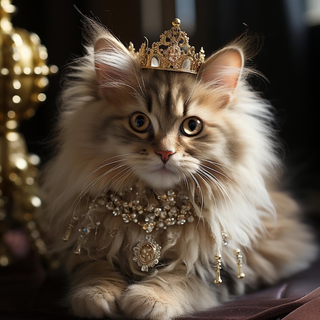 Gato lindo con una corona pequeña